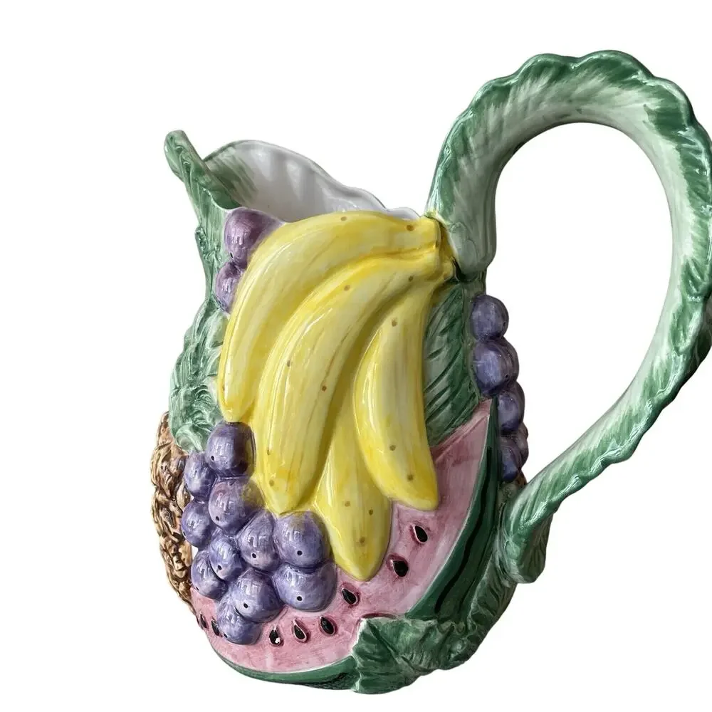 Vintage 1988 Fitz & Floyd Calypso Fruit Ceramic Pitcher 1.75 Quart Hand Painted